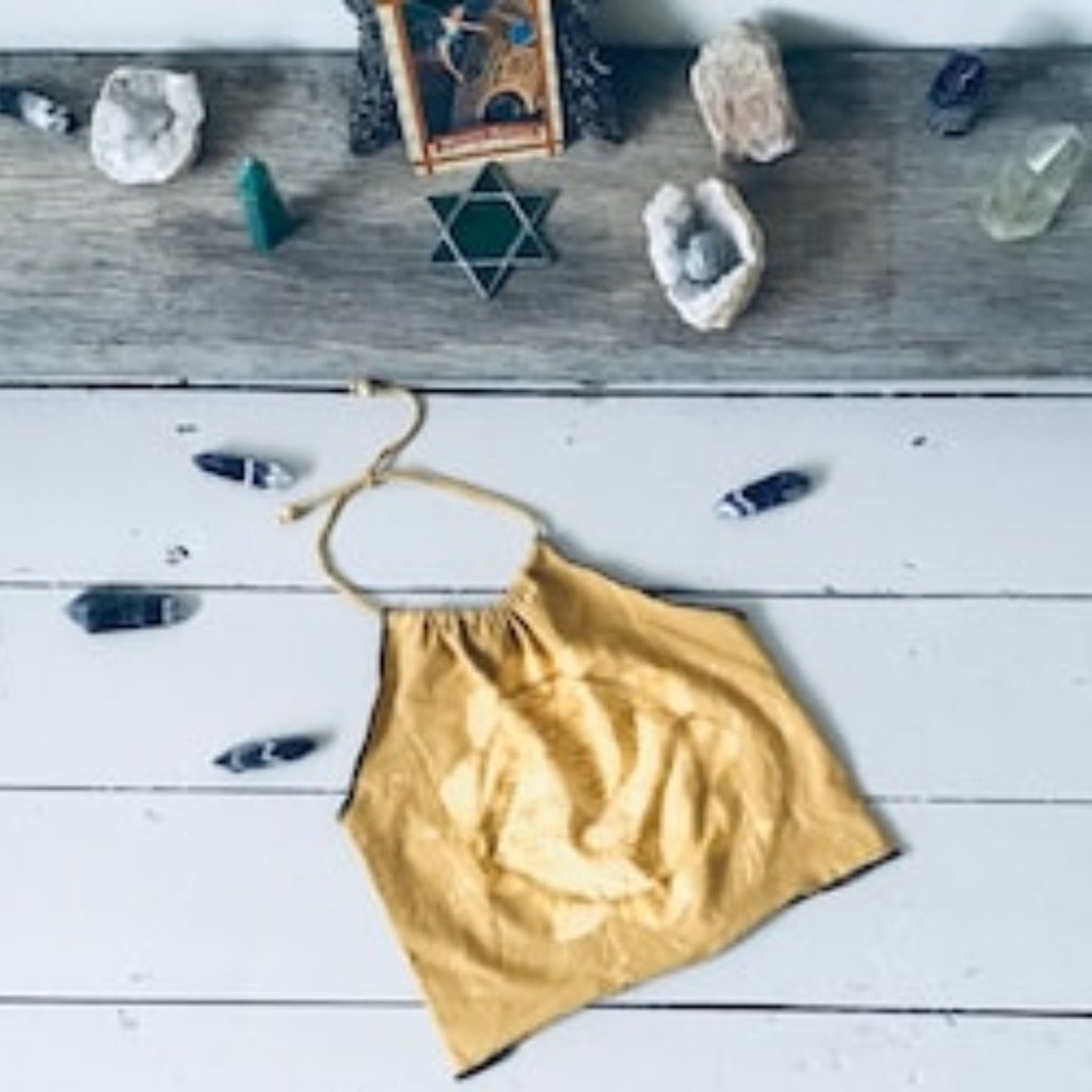 Organic cotton halter crop top cosmic flower of life print brand new